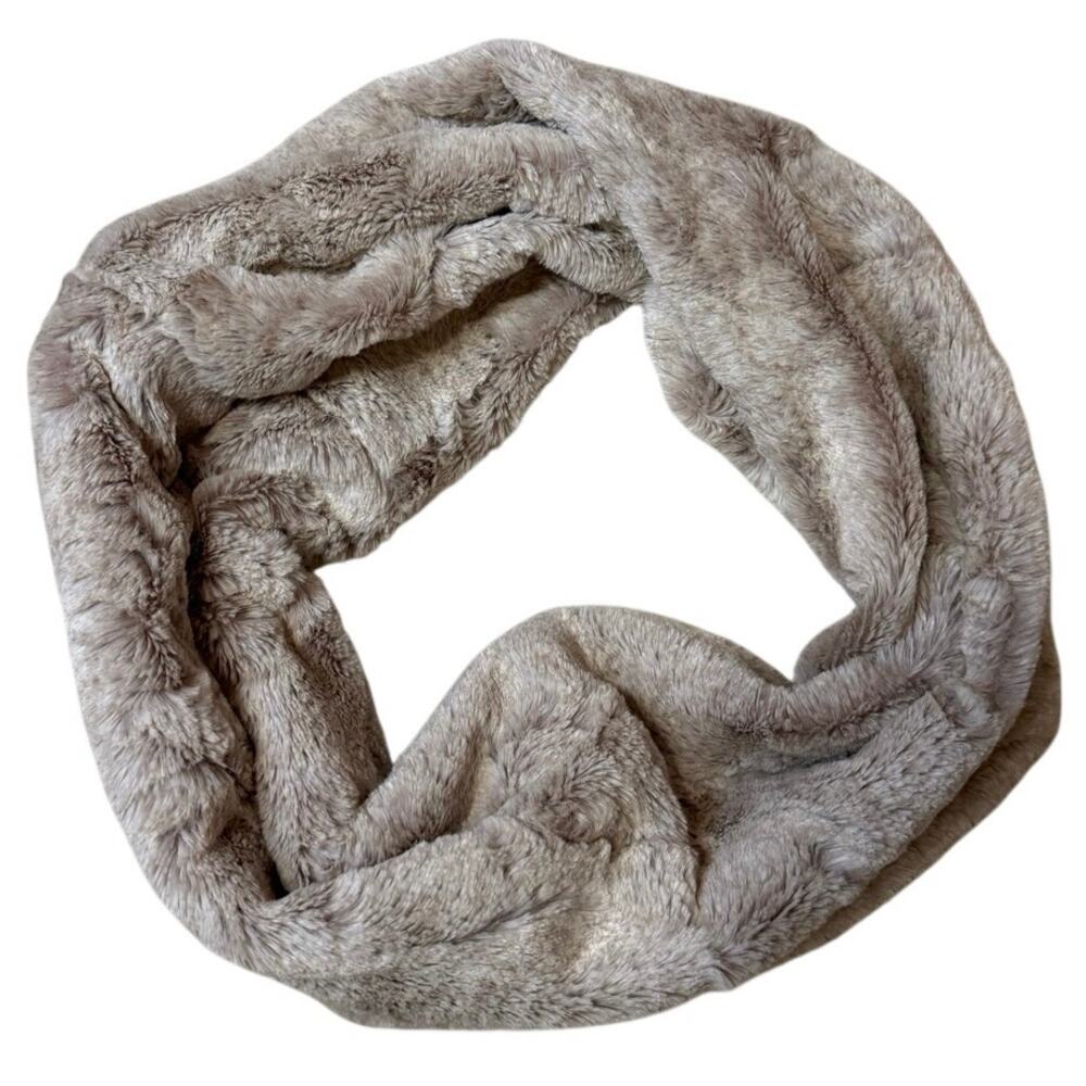 Cozy Glam Faux Fur Infinity Neck Scarf Tan Gray